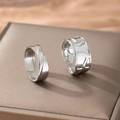 Vintage irregular textured open rings set in silver stainless steel finish - Silver 2-Piece Set (F708)