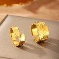 Golden stainless steel adjustable rings with vintage tortoise shell texture and organic shapes - Gold Irregular Scale Texture Style (F789) / Gold
