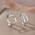 Minimalist silver stainless steel open rings with heart and lip designs for women - Silver (C9844)