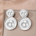 Polished silver stainless steel textured double hoop earrings in a minimalist round design - Silver (F1508)