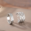 Silver stainless steel leaf ring set with textured and hollow foliage patterns - Silver Style(F796)