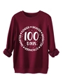 Close-up of the thick burgundy sweatshirt with 100 Days printed white circular graphic - S / Burgundy