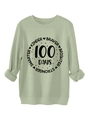 Detail of light green sweatshirt showing thick cotton fabric and 100 Days printed graphic - Olive Green