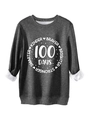 Detail of grey crewneck sweatshirt with 100 Days print and ribbed texture cuffs - Dark Gray