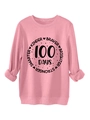 Close-up of pink crewneck sweatshirt featuring 100 days smarter kinder printed design - Peach