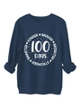 Macro detail of navy blue sweatshirt showing white 100 Days print and ribbed cuffs - Navy Blue