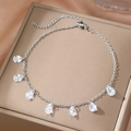 Silver stainless steel anklet with colorful drop zircon tassels for beach wear - Silver Style (C6142)