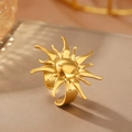 Eleganter goldener Sonnenblumen Ring mit doppellagigem, offenem Design für Damen - Goldener Sonnenstrahl Stil (C9539)