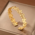 Elegant gold-plated floral open cuff bracelet with a hammered texture and 3D petal design - Gold Flower Style (F2995)