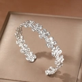 Artistic silver flower open cuff bangle with handcrafted hammered texture for women - Silver Flower Style (F2996)