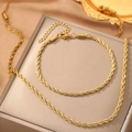 Set di gioielli elegante in acciaio inossidabile placcato oro 18k con catena a fune - Stile Dorato (C4829)