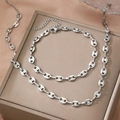 Set collana e bracciale in acciaio inossidabile argento con maglie a chicco di caffè - Stile Argento (F3310)