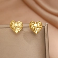 French vintage heart earrings in gold plated stainless steel with ripple texture detail - Gold Style (F1181)