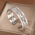 Star and moon镂空 open cuff bracelet in polished silver finish for men and women - Silver Star Moon Style (F2774)