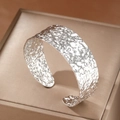 Silver hammered texture open cuff bracelet with minimalist design on display box - Silver Hammered Style (F2736)