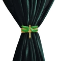 Exquisite gold and green dragonfly curtain tieback with detailed enamel wings on velvet - Green Dragonfly Gold Spring Style