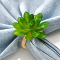Faux succulent napkin ring with green leafy plant and woven natural wood base - Bright Green Succulent Style (Simulation Succulent Napkin Ring)