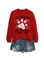 Flachbild-Layout: Rotes Sweatshirt mit Haustier-Spruch und zerrissene Denim-Shorts - S / Rot (Schwarzer Druck)