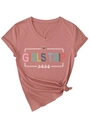 Detail of V-neck dusty rose t-shirt with Girls Trip 2026 leopard heart print design - S / Rose Gold (White Graphic)