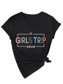 Detail of Girls Trip 2026 leopard heart print on black V-neck short sleeve T-shirt - S / Black (White Graphic)