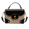 Retro black and beige crossbody handbag with vintage gold oval clasp and top handle - Off-white (ym5033)