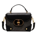 Fashionable black and grey square handbag with gold buckle and adjustable strap - Black (ym5033)