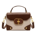 French retro small square bag in brown and white leather with gold twist lock - White & Brown Woven Texture (5032)