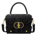 Chic black pleated leather square handbag with vintage gold metal clasp and top handle - Black Frosted Texture (8033)