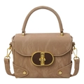 Beige faux leather crossbody bag with pleated texture and golden oval metal buckle - Khaki Frosted Texture (8033)