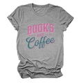 Close-up of Books and Coffee vintage print on grey heathered crewneck cotton T-shirt - S / Dark Gray