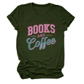 Detail of dark green t-shirt with Books and Coffee retro typography and rolled sleeves - Army Green
