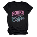 Detail of Books and Coffee vintage typography print on black cotton crewneck t-shirt - Black