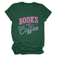 Detail of Books and Coffee typography on a dark green marl texture crew neck tee - Vintage Green