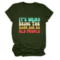 Detail of army green cotton t-shirt featuring retro colorful humorous quote print - Army Green