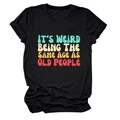Close-up of retro colorful text print on a black cotton crew neck casual T-shirt - Black