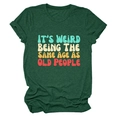 Detail of dark green cotton T-shirt with vintage text print and folded cuff design - Vintage Green