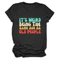 Close-up of dark heather grey cotton t-shirt with colorful text print and rolled sleeves - Black Heather Grey
