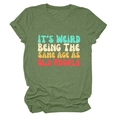 Detail of green heather t-shirt with retro 'It's weird being the same age as old people' text - Olive Green