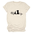 Detail of apricot crewneck T-shirt featuring black cat dog paw and heartbeat prints - S / Sand (Black Font)