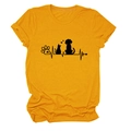 Detail of creative pet paw heart rate print on a mustard yellow cotton T-shirt - S / Mustard Yellow (Black Text)
