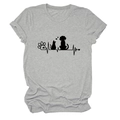 Detail of grey crewneck T-shirt featuring black cat and dog paw heart rate print - Light Gray (Black Font)