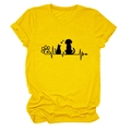 Detail of bright yellow cotton t-shirt featuring black pet heartbeat screen print design - Yellow (Black Font)