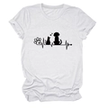 Detail of white cotton crewneck T-shirt with black paw print and pet heartbeat graphic - White (Black Font)