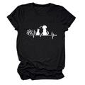 Detail of white pet paw heart silhouette print on a black crew neck cotton T-shirt - Black (White Font)