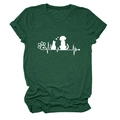 Detail of forest green cotton t-shirt with white paw print and heartbeat graphic - Retro Green (White Font)