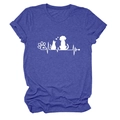 Close-up of heart and paw print graphic on blue-purple crewneck t-shirt fabric - Retro Blue (White Font)