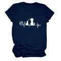 Detail of white pet heart and heartbeat print on navy blue cotton crew neck T-shirt - Navy Blue (White Font)