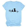 Close-up of paw prints and heartbeat graphics on a light blue cotton round neck t-shirt - Light Blue (Black Font)
