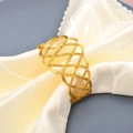 Close-up of golden mesh metal napkin ring featuring woven geometric hollow-out patterns - Mesh Open Woven Style / Gold