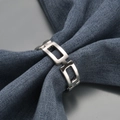 Minimalist silver square geometric hollow napkin ring with polished metal chain design - Hollow Geometric Square / Silver